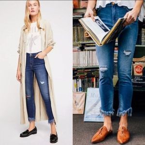 Free People Great Heights Frayed Ankle Skinny Jeans Dark Wash Distressed